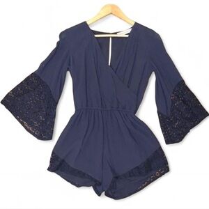 Abercrombie & Fitch Navy Lace Wrap Romper